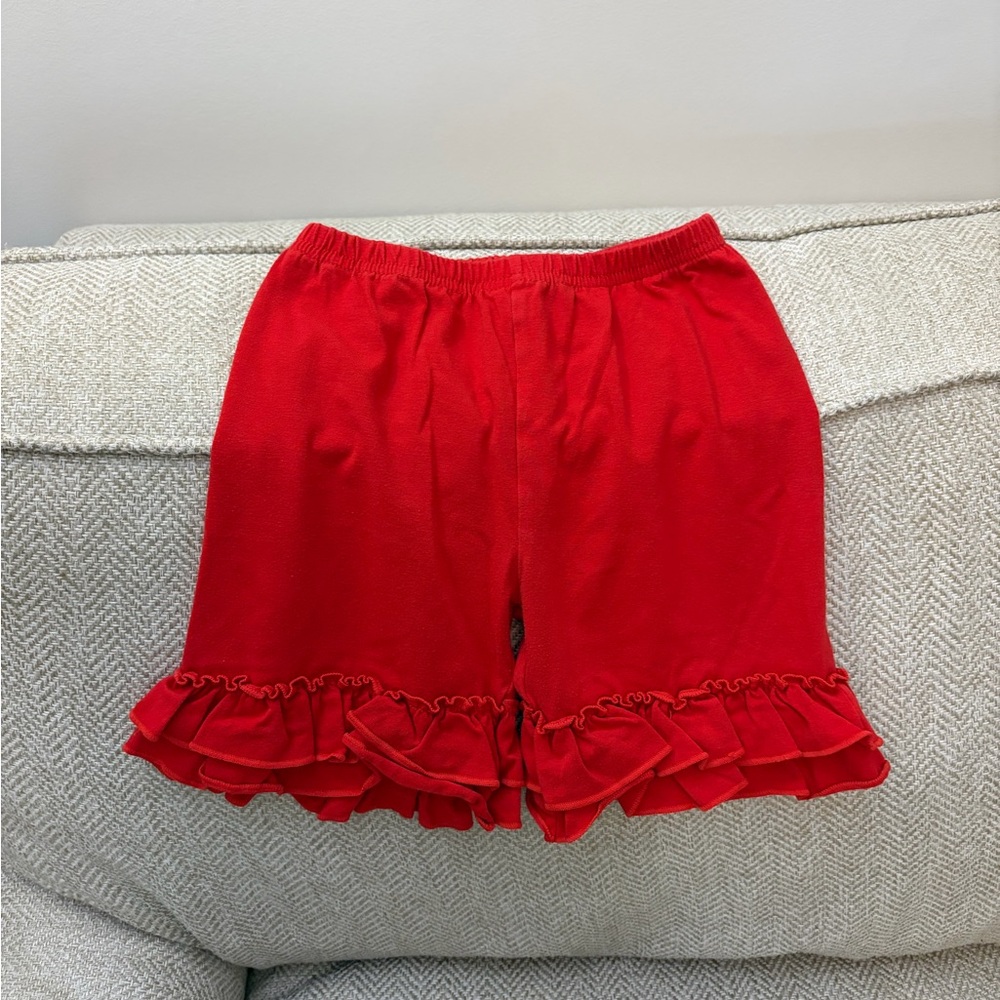 Girls' Red Ruffle Hem Shorts with Elastic Waist